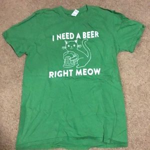 Green Cat “I need a beer right meow” shirt